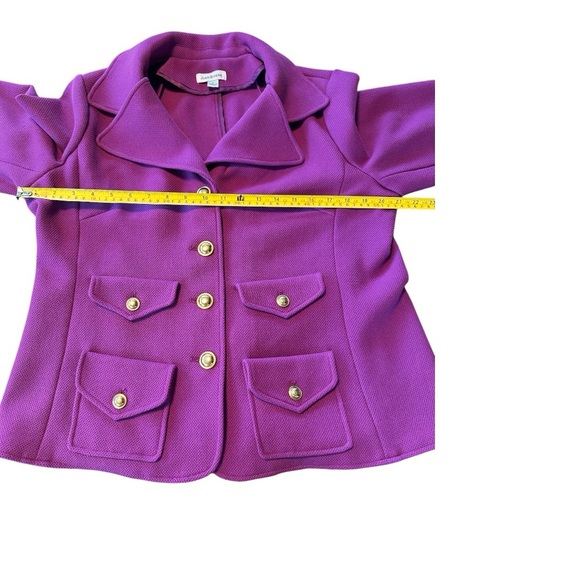Joan Rivers Fuchsia Pink Purple Knit Blazer Jacket Gold Buttons L Pockets Career - Picture 6 of 11
